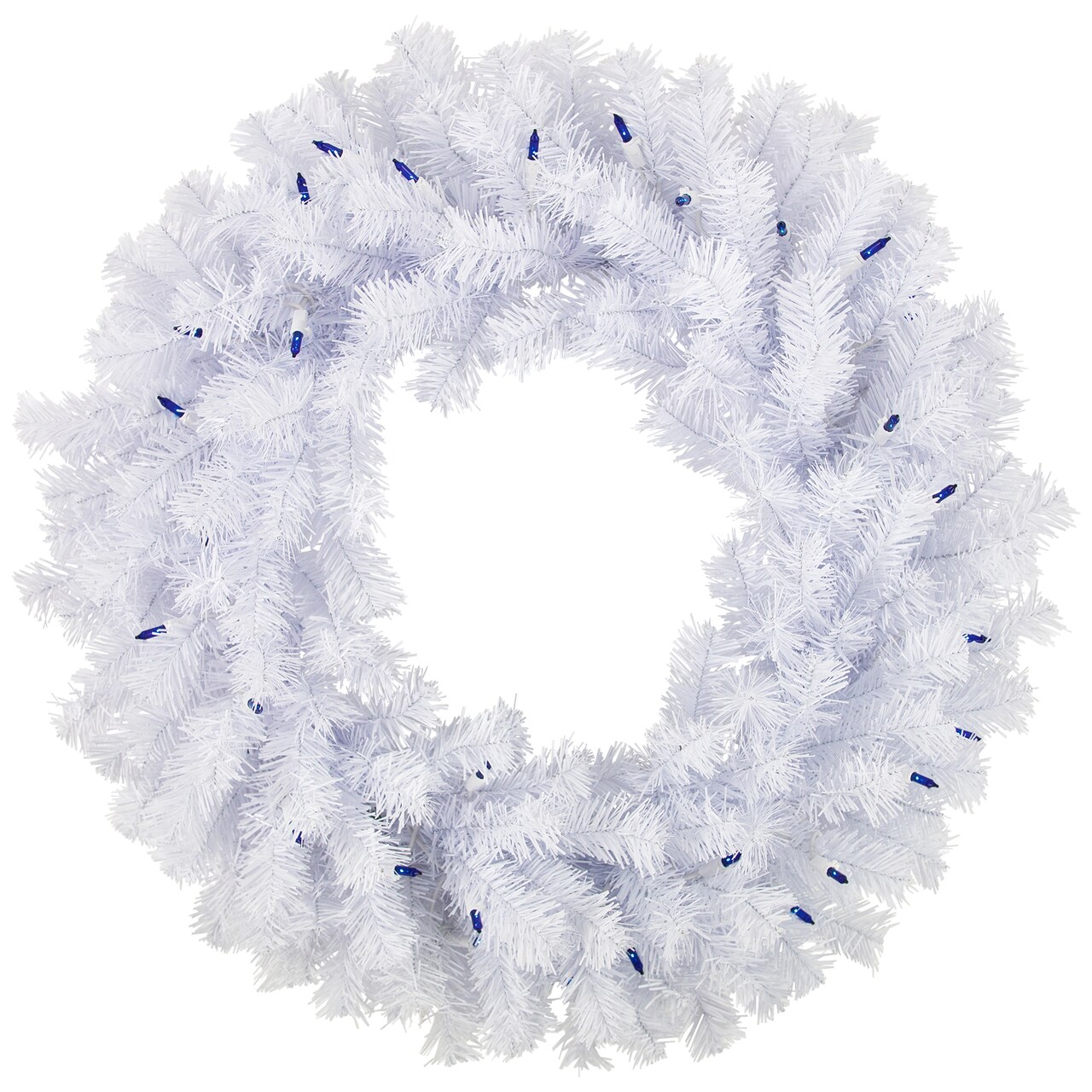 Northlight Pre-Lit Geneva Spruce Artificial Christmas Wreath - 24" - White - Blue Lights